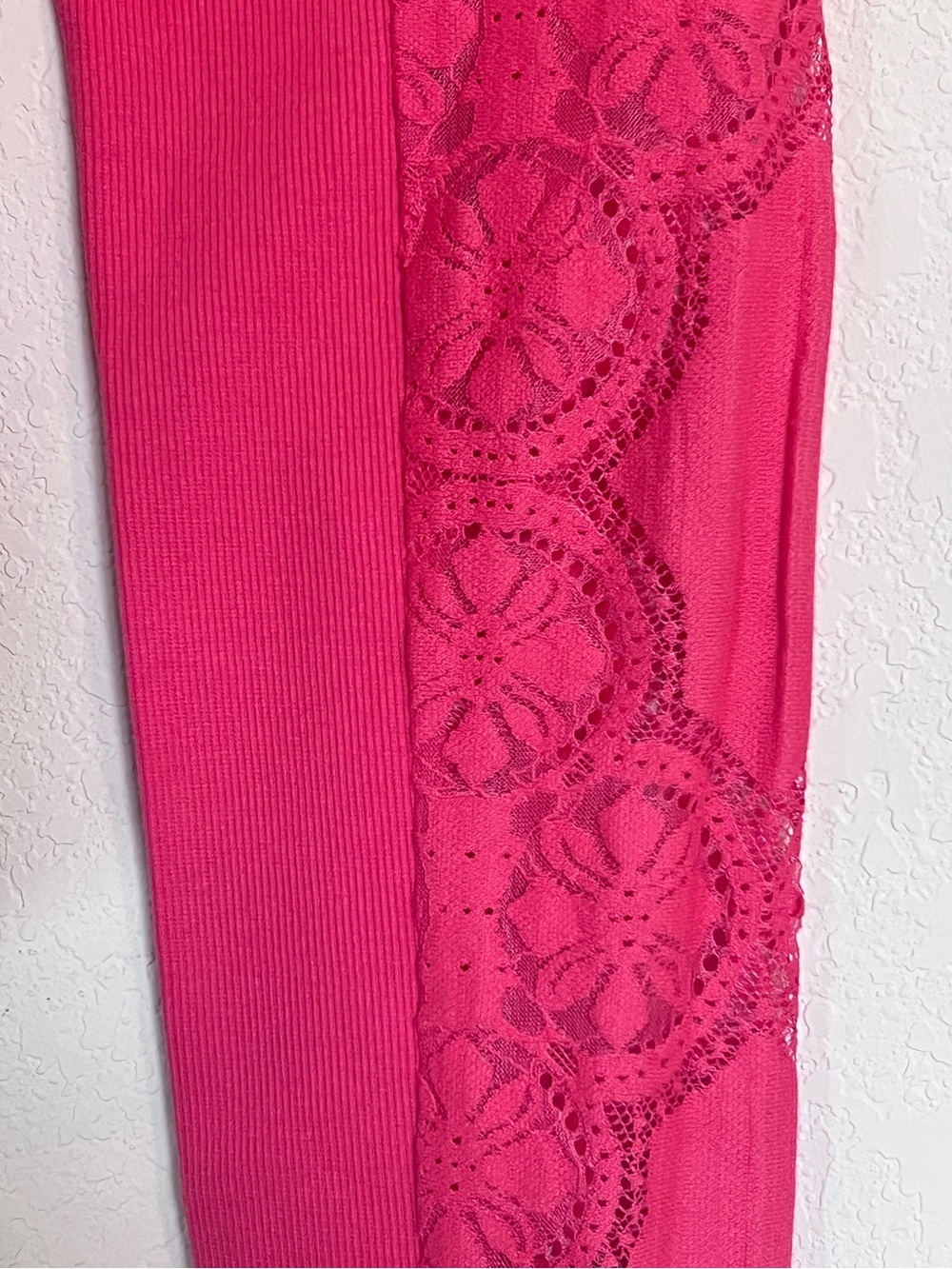 NWT Free People Rouged Cheeks Lace-Panel Hot Pink Coral Cardigan Sz M P2P 17” - Picture 7 of 7
